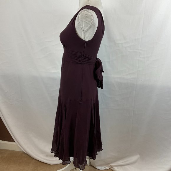 Ted Baker Dress 2 US 6 Dark Purple Sleeveless V-Neck Empire Tie Waist - Picture 6 of 12